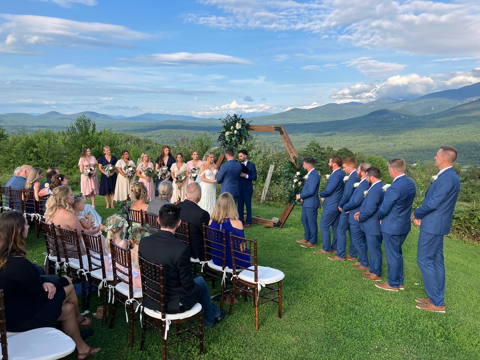 Mountain-view outdoor wedding ceremony in New Hampshire
