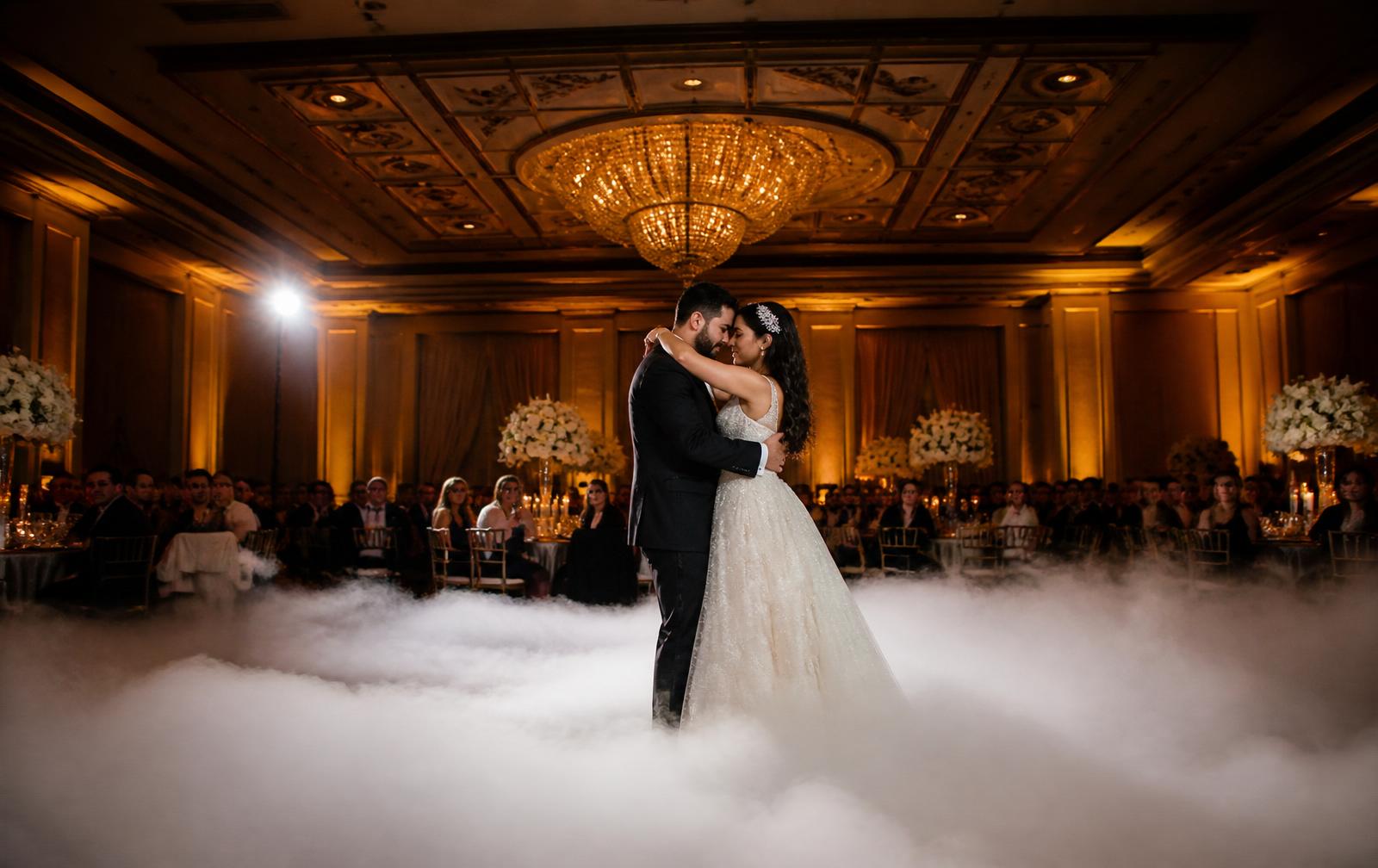 First dance with and without low-lying fog effect — with dancing on the clouds