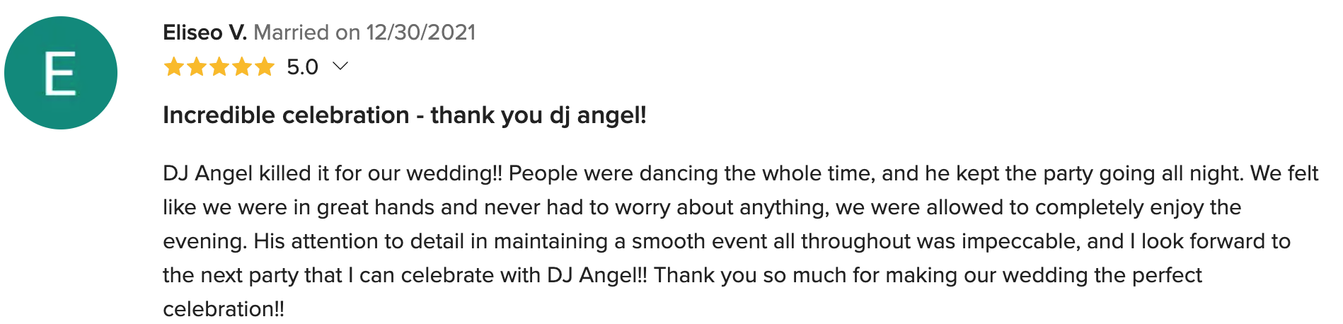 5 star Latin wedding DJ Boston review from wedding clients