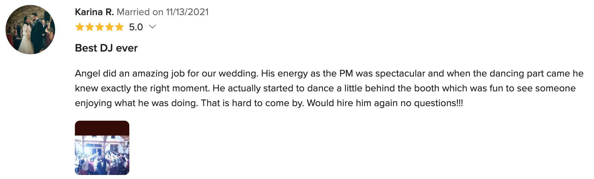 Best Boston wedding DJ review from wedding reception clients