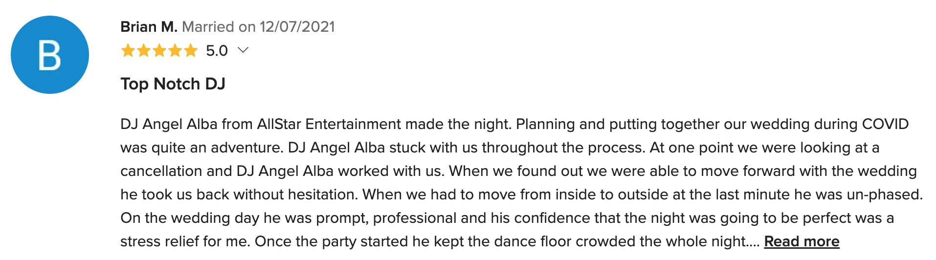 Bilingual wedding DJ Boston review from multicultural wedding